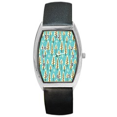 Vector-white-cartoon-trees-pattern Barrel Style Metal Watch by nateshop