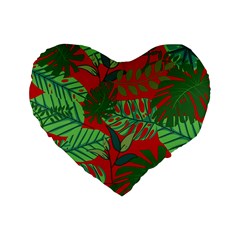 Leaves Pattern Red Green Nature Standard 16  Premium Flano Heart Shape Cushions by Wegoenart