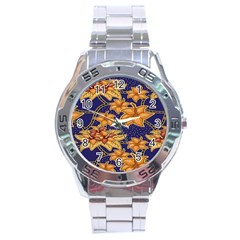 Seamless-pattern Floral Batik-vector Stainless Steel Analogue Watch by nateshop