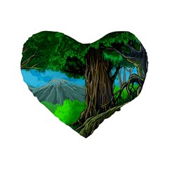 Green Forest Tropical Jungle Tree Wood Nature Standard 16  Premium Flano Heart Shape Cushions by Wegoenart