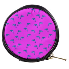 Pink And Blue, Cute Dolphins Pattern, Animals Theme Mini Makeup Bag by Casemiro