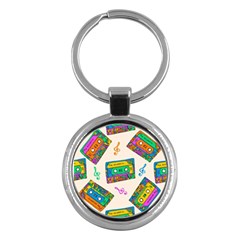 Seamless Pattern With Colorful Cassettes Hippie Style Doodle Musical Texture Wrapping Fabric Vector Key Chain (round)