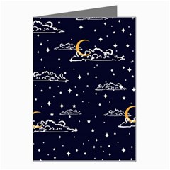 Hand Drawn Scratch Style Night Sky With Moon Cloud Space Among Stars Seamless Pattern Vector Design Greeting Card by Ravend