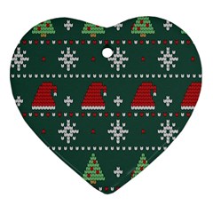 Beautiful Knitted Christmas Xmas Pattern Heart Ornament (two Sides) by Jancukart