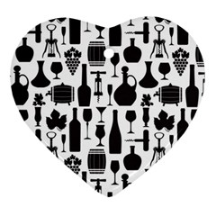 Wine Pattern Black White Ornament (heart) by Jancukart
