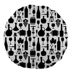 Wine Pattern Black White Large 18  Premium Flano Round Cushions by Jancukart