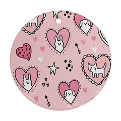 Cartoon-cute-valentines-day-doodle-heart-love-flower-seamless-pattern-vector Ornament (round)