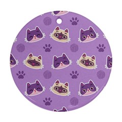 Cute-colorful-cat-kitten-with-paw-yarn-ball-seamless-pattern Ornament (round)