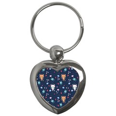 Cute-astronaut-cat-with-star-galaxy-elements-seamless-pattern Key Chain (heart) by Jancukart