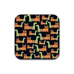 Seamless-pattern-with-cats Rubber Square Coaster (4 pack)