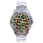 Seamless-pattern-with-cats Stainless Steel Analogue Watch