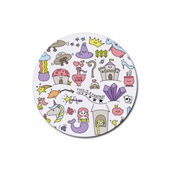 Fantasy-things-doodle-style-vector-illustration Rubber Coaster (round) by Jancukart