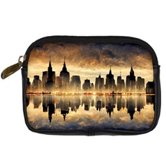 Manhattan Skyline Sunset Nyc Digital Camera Leather Case by Wegoenart