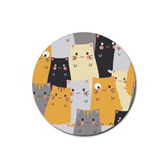 Seamless Pattern Cute Cat Cartoons Rubber Coaster (round) by Wegoenart