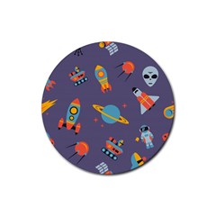 Space Seamless Pattern Rubber Round Coaster (4 Pack) by Wegoenart