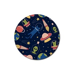 Seamless Pattern With Funny Alien Cat Galaxy Rubber Coaster (round) by Wegoenart