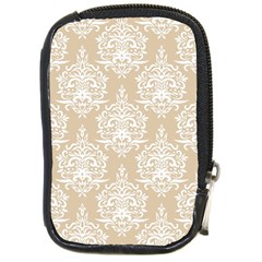 Clean Brown And White Ornament Damask Vintage Compact Camera Leather Case by ConteMonfrey