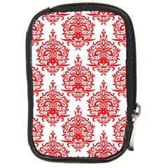 White And Red Ornament Damask Vintage Compact Camera Leather Case by ConteMonfrey