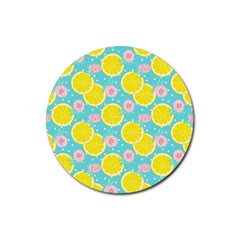 Blue Neon Lemons Rubber Coaster (round) by ConteMonfrey
