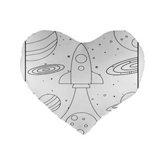 Going To Space - Cute Starship Doodle  Standard 16  Premium Heart Shape Cushions by ConteMonfrey