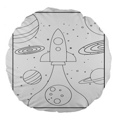 Going To Space - Cute Starship Doodle  Large 18  Premium Flano Round Cushions by ConteMonfrey