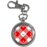 Red and white diagonal plaids Key Chain Watches Front