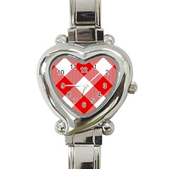 Red And White Diagonal Plaids Heart Italian Charm Watch by ConteMonfrey