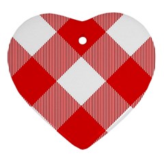 Red And White Diagonal Plaids Heart Ornament (two Sides) by ConteMonfrey