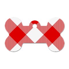 Red And White Diagonal Plaids Dog Tag Bone (one Side) by ConteMonfrey