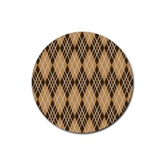Coffee Diagonal Plaids Rubber Round Coaster (4 Pack) by ConteMonfrey