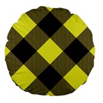 Black and yellow plaids diagonal Large 18  Premium Flano Round Cushions Back