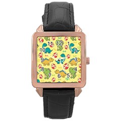 Seamless Pattern With Cute Dinosaurs Character Rose Gold Leather Watch  by Wegoenart