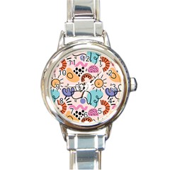 Abstract Doodle Pattern Round Italian Charm Watch by designsbymallika
