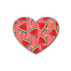 Red Watermelon Popsicle Rubber Coaster (heart) by ConteMonfrey