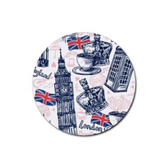 London Seamless Pattern Rubber Round Coaster (4 Pack) by Wegoenart