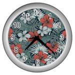 Seamless-floral-pattern-with-tropical-flowers Wall Clock (Silver)
