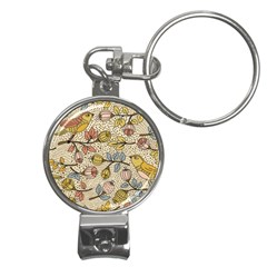 Seamless Pattern With Flower Bird Nail Clippers Key Chain