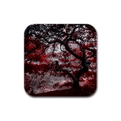 Tree Red Nature Abstract Mood Rubber Square Coaster (4 Pack)