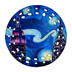 Starry Night In New York Van Gogh Manhattan Chrysler Building And Empire State Building Ornament (round Filigree) by danenraven