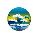Dolphin Seagull Sea Ocean Wave Blue Water Rubber Round Coaster (4 pack) Front