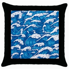 Storm Waves Seamless Pattern Raging Ocean Water Sea Wave Vintage Japanese Storms Print Illustration Throw Pillow Case (black) by BangZart