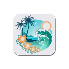 Paradise Heaven Holiday Beach Orange Ocean Rubber Square Coaster (4 Pack) by Jancukart