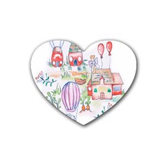 Easter Village  Rubber Coaster (heart) by ConteMonfrey