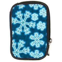 Snowflakes And Star Patterns Blue Frost Compact Camera Leather Case by artworkshop