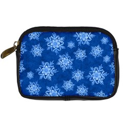 Snowflakes And Star Patterns Blue Snow Digital Camera Leather Case by artworkshop