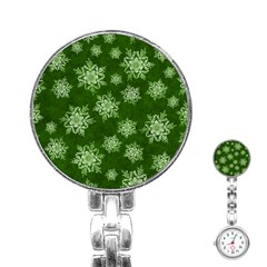 Snowflakes And Star Patterns Green Snow Stainless Steel Nurses Watch by artworkshop