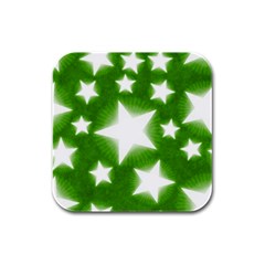 Snowflakes And Star Patterns Green Stars Rubber Square Coaster (4 Pack) by artworkshop
