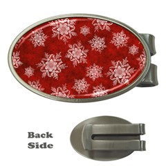 Snowflakes And Star Patternsred Snow Money Clips (oval)  by artworkshop