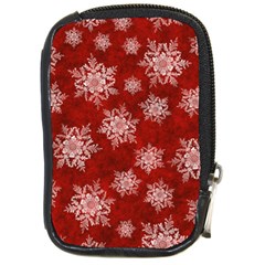 Snowflakes And Star Patternsred Snow Compact Camera Leather Case by artworkshop