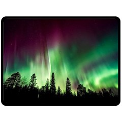 Aurora Borealis Northern Lights Forest Trees Woods Double Sided Fleece Blanket (large)  by danenraven